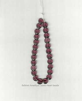 Amethyst Purple Glass Heart shaped beads